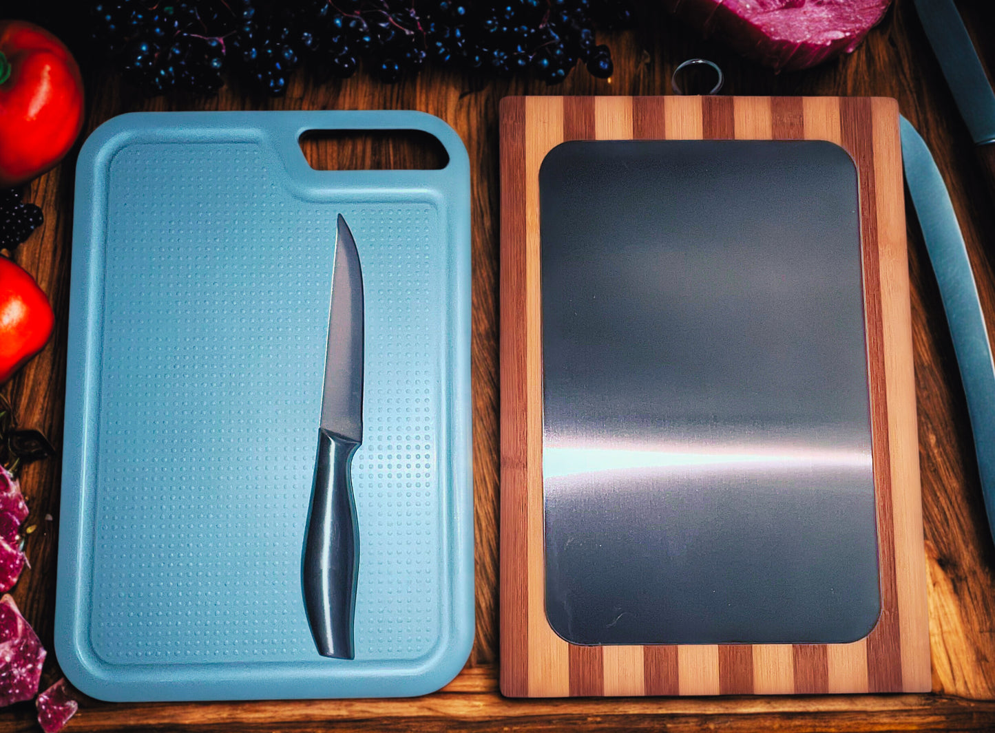 Planche à découper 3en1 INOX BAMBOU PLASTIQUE  لوح تقطيع الخضروالفواكه